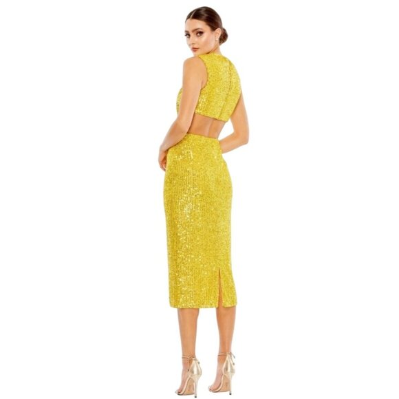 Mac Duggal Gold Sequin Twist Front Cutout Gown Size 2 New With Tags - Picture 8 of 16